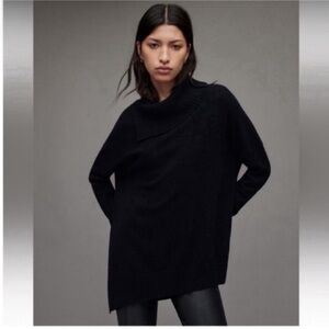 All Saints Whitby Cashmere Wool Roll Neck Asymmetrical Sweater